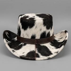 Sombrero de Pescador con Estampado de Vaca, Cuero con Pelo de Vaca, para Deportes, Viajes, Protección EMF, Forro Plateado, para Todas las Estaciones - Product Image 2