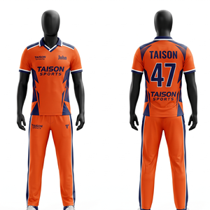 Uniforme de cricket pour hommes 180GSM en polyester interlock marron doré avec design géométrique sur les côtés, impression par sublimation, nom, numéro et logo personnalisés - Product Image 3