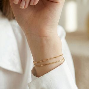 Pulsera JR de Acero Inoxidable Chapada en Oro de 18K, Doble Capa con Cadena de Bolas y Serpiente, Brazalete Clásico para Mujer con Empaque Personalizado - Product Image 5