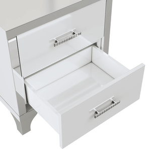 Elegante Comodino Lucido con Maniglia in Metallo, Tavolino a Specchio con 2 Cassetti per Camera da Letto e Soggiorno, Bianco - Product Image 6