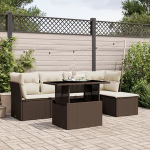 Juego de sofás de jardín con reposabrazos ajustables de 6 piezas en ratán PE marrón - Product Image 1