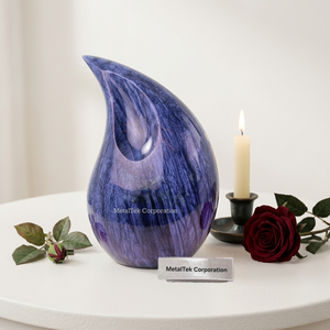 Teardrop Cremation Urn Blue Shaded Funeral Urns for Human <b>Ashes</b> Adult Large Memorial Decorative Burial Urns Metal <b>Keepsake</b> Urns - Product Image 1