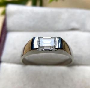 1.5Carat <b>Emerald</b> Cut Moissanite <b>Ring</b> 925 Sterling <b>Silver</b> 9K 14K Gold Plated Mens Unisex Engagement Wedding Band Fine Jewelry - Product Image 4