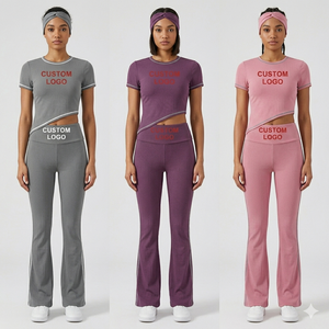 New Wholesale High Waist Yoga Leggings Set Women Running <b>Tracksuit</b> Set For Gym Fitness Clothes Workout Top Pant Set - Product Image 3