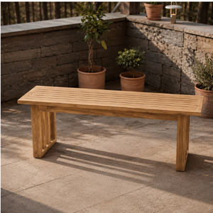 Felcia Modern Outdoor Dining <b>Bench</b> with Natural Teak Finish <b>Legs</b> and Bold Geometric Design - Product Image 3