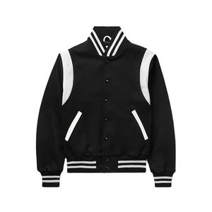 Veste de baseball en laine noire personnalisée avec col montant et motif lettres pour un style urbain - Product Image 1
