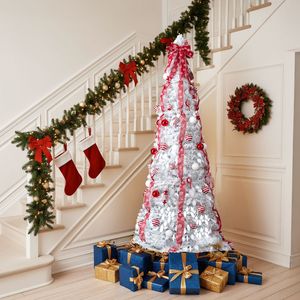 Albero di Natale Artificiale Pre-Illuminato da 1,8 Metri, Completamente Decorato con 100 Luci Calde Rosse per Casa o Ufficio - Product Image 3