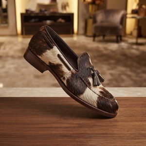 Mocassins en cuir véritable à imprimé animal en crin de cheval, bout rond, à enfiler, pour hommes, doublure en cuir véritable, semelle amortie, toutes saisons - Product Image 2