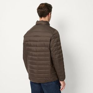 Chaqueta Acolchada Marrón para Hombre, Cuello Alto, Cierre de Cremallera, Resistente al Viento, Informal de Invierno, Relleno de Poliéster, Corte Regular - Product Image 3
