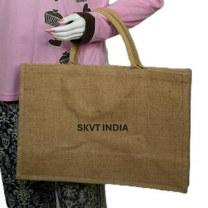 Custom Jute Shopping Bag Reusable Eco Friendly Shoulder <b>Tote</b> Bag Zipper Closure Hand Length Handle for Daily Travel - Product Image 1