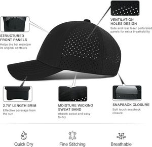 Gorra Deportiva de Poliéster Personalizada de 6 Paneles, Resistente al Agua, con Orificios Perforados Cortados con Láser, de Secado Rápido, Precio al por Mayor - Product Image 5