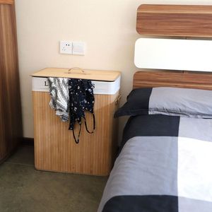 Cesto Portabiancheria in Vimini con Design a Doppio Rete in Bambù e Coperchio Pieghevole per Casa, Appartamento, Dormitorio - Product Image 2