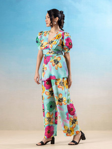 Ensemble pour femmes, manches courtes, pantalon et robe imprimée à col en V, tunique, tenue d'été formelle et confortable - Product Image 3