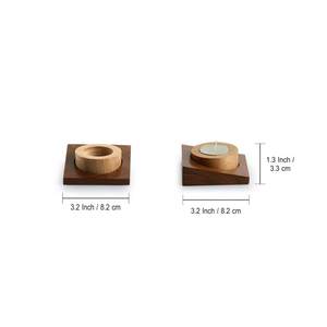 Support à bougie en bois, dessus rond, base carrée, porte-bougie chauffe-plat, décoration moderne, fait main, minimaliste - Product Image 2