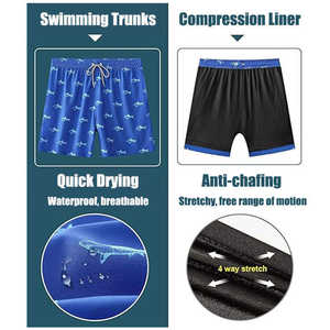 Trajes de Baño de Secado Rápido para Hombre con Forro de Compresión, Pantalones Cortos de Playa Elásticos, Transpirables e Impermeables para Verano - Product Image 5