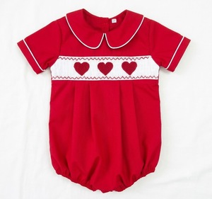 Robe pour bébé fille en coton/polyester à manches courtes, style A, avec un motif cœur rouge brodé à la main, pour le printemps, l'été et l'automne - Product Image 3