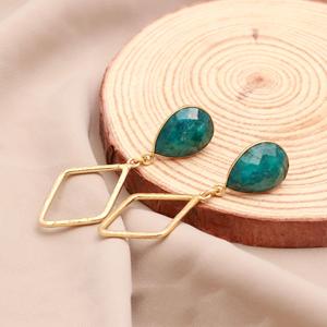 Dyed Emerald Pear Faceted Gemstone 18K <b>Gold</b> Vermeil Trendy <b>Dangle</b> <b>Earrings</b> for Wedding Party & Gift - Product Image 4
