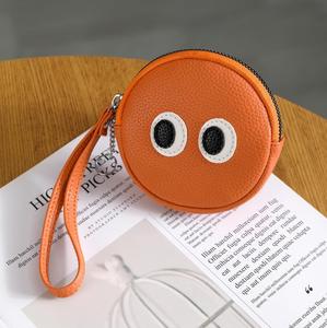 Round Coin Purse PU Leather Zipper Wallet Coin <b>Pouch</b> with Wrist Strap for Daily Use - Product Image 6