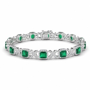 Emerald Tennis <b>Bracelet</b> 18K White <b>Gold</b> Twisted Pave <b>Infinity</b> Link Green Emerald Diamond Luxury Fashion <b>Bracelet</b> Custom - Product Image 1