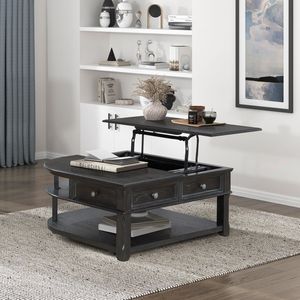 Tavolino da Caffè in Legno Resistente con Piano Sollevabile, Ripiani Aperti e Cassetto Portaoggetti, Nuovo Stile di Arredamento per Soggiorno in Finitura Antracite - Product Image 2