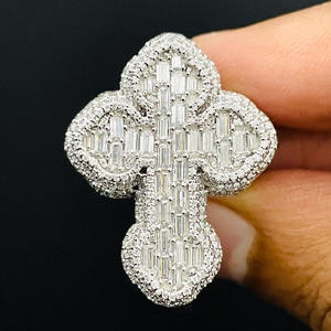 Bague unisexe Hip Hop en argent sterling 925 plaqué rhodium, sertie de moissanite et de diamants, motif croix, pour homme et femme - Product Image 2