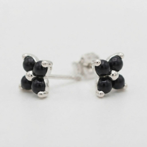 Rhaya Jewels <b>Black</b> Onyx Floral <b>Stud</b> <b>Earrings</b> Sterling Silver Rhodium Plated Trendy Children's Women's Engagement Romantic - Product Image 3