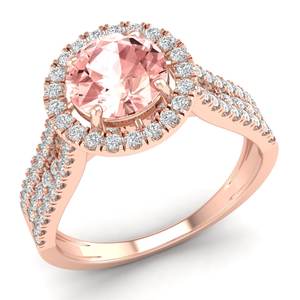 แหวนหมั้นเพชรพลอยมอร์แกไนต์สีชมพูทองคำ 14K คุณภาพพรีเมียม REYES แหวนแต่งงานสำหรับผู้หญิง เครื่องประดับมุก - Product Image 2