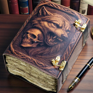 Diario de Cuero con Esqueleto de Lobo, Grimoire Gótico, Libro de Sombras, Cuaderno de Cuero Impreso en 3D, 400 Páginas con Borde Irregular, Regalo - Product Image 6