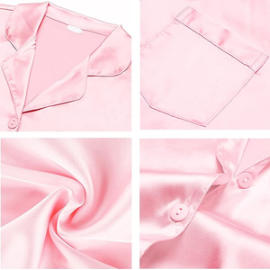 Conjunto de Pijama de Satén Rosa de Manga Larga, Cierre de Botones, Ropa de Dormir Elegante, 100% Seda, Cuello Camisero - Product Image 4