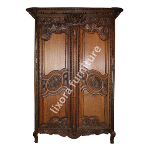 Luxury Handcrafted Solid Wood 2 Door <b>Wardrobe</b> Ornate French Country Carving Antique Oak Armoire - Product Image 5