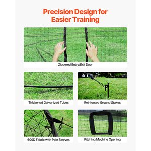 Gabbia da Battuta Portatile per Baseball 19.9x12x8.2 FT, Gabbia Autoportante per Allenamento con Rete in HDPE Annodata a 30 Strati - Product Image 5