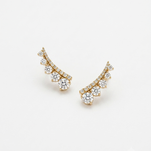 Boucles d'oreilles grimpantes pour femme en or jaune 18 carats, diamant de laboratoire taille brillant rond, certifié IGI, style classique, bijoux pour usage quotidien - Product Image 1