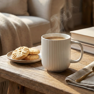 Moonlit Ribbed New Bone China Glazed Ceramic Mug <b>Set</b> of 4 <b>Microwave</b> Safe Casual Design for Camping - Product Image 2