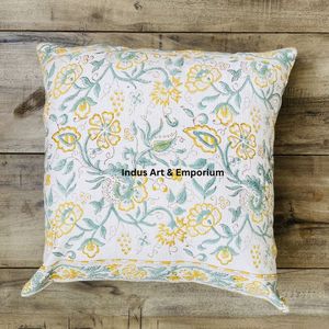 Housse de coussin carrée décorative en toile de coton imprimée à la main en Inde, 40 x 40 cm - Product Image 4