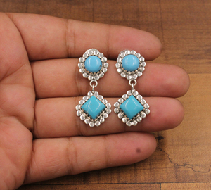Boucles d'oreilles pendantes en argent sterling 925 et turquoise, vente en gros, bijoux fins faits à la main, fournisseur de luxe, cadeau de fiançailles - Product Image 3