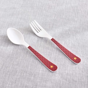 White Plastic Spoon And Fork Set With Red Checkered Handles Cute Design For Children Bpa Free Matte Finish - Product Image 5