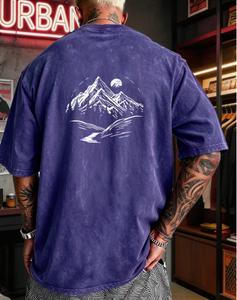 T-shirt Homme Imprimé Montagne Manches Courtes Col Rond Vintage Jersey 100% Coton Respirant Coupe Classique Délavé Coupe Ample - Product Image 2