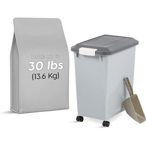 Contenitore Ermetico per Cibo per Cani con Ruote, Paletta da 2 Tazze, Capacità 30 Libbre, Contenitore per Alimenti per Animali Domestici con Paletta Integrata, Ciotole e Mangiatoie per Animali - Product Image 1