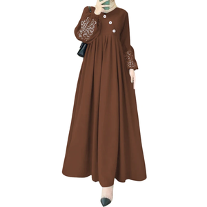 Robe Abaya Maxi Plissée en Mousseline de Soie à Manches Longues et Col Rond pour Femmes, Style Modeste, Décontractée, 100% Coton, Tenue Musulmane, Taille 3XL - Product Image 4