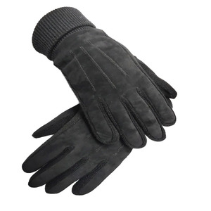 Gants en cuir longueur poignet avec doublure thermique en coton, style uni, pour utilisation en extérieur en hiver - Product Image 3