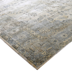 Tapis d'appoint en pure laine noué à la main, gris neutre, motif floral oriental, pour salon moderne - Product Image 5