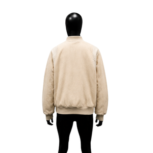 Blouson universitaire moderne beige pour homme en coton, couleur unie, col rabattu, coupe droite, décontracté, pour l'automne, style streetwear. - Product Image 2