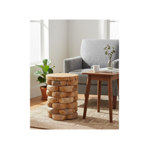 Taburete Apilable Único de Madera de Teca, Pieza de Arte Rústica Hecha a Mano, Textura Natural, Artesanía Resistente, para Hotel o Almacén - Product Image 4