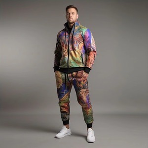 Men's Streetwear Tracksuit Full Sleeve Printed Zipper Hooded Sweatshirt And Pants <b>Set</b> Breathable Polyester Spring Wear - Product Image 2