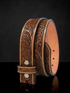 Ceinture en cuir faite à la main avec motif floral en relief, largeur 1-1/2 pouces, fermeture à boutons-pression, accessoire de mode durable, cadeaux de bienvenue, multifonction - Product Image 2
