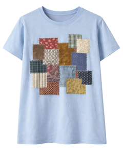 <b>Patchwork</b> Graphic T Shirt Women Casual Short Sleeve Crew Neck Cotton Summer Tee Vintage Fabric Print Streetwear <b>Top</b> Custom Logo - Product Image 1