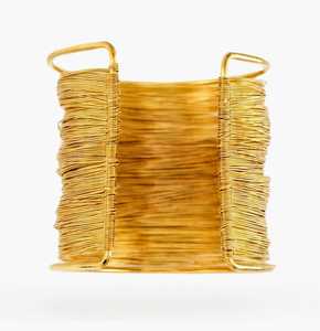 Brazalete de latón con alambre ancho en tono dorado, brazalete chapado en oro antideslustre, joyería para mujer - Product Image 2