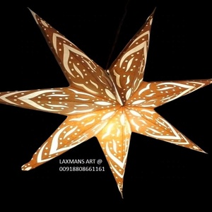 Lámparas de Papel con Estrellas Impresas Multicolores de 7 Puntas de Laxmans Indian Handicrafts para Decoraciones Navideñas, Venta al Por Mayor, Ecológicas - Product Image 1