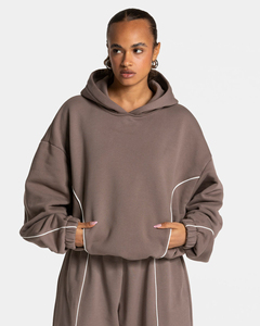 Conjunto Deportivo de 2 Piezas para Mujer, 100% Algodón, 400 GSM, Grueso, Invernal, Sólido, Vintage, Bordado, Personalizado - Product Image 3