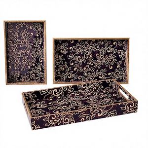 Juego de bandejas decorativas de madera hechas a mano con estampado Meena, utensilios de cocina de moda, 100 % ecológicos, de lujo - Product Image 1